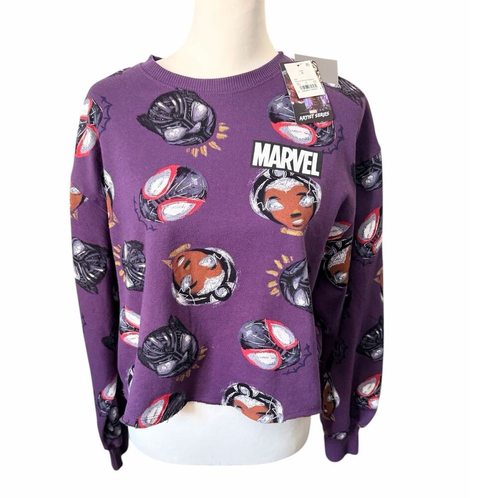 Marvel Crop Sweatshirt Purple Medium Black Panther